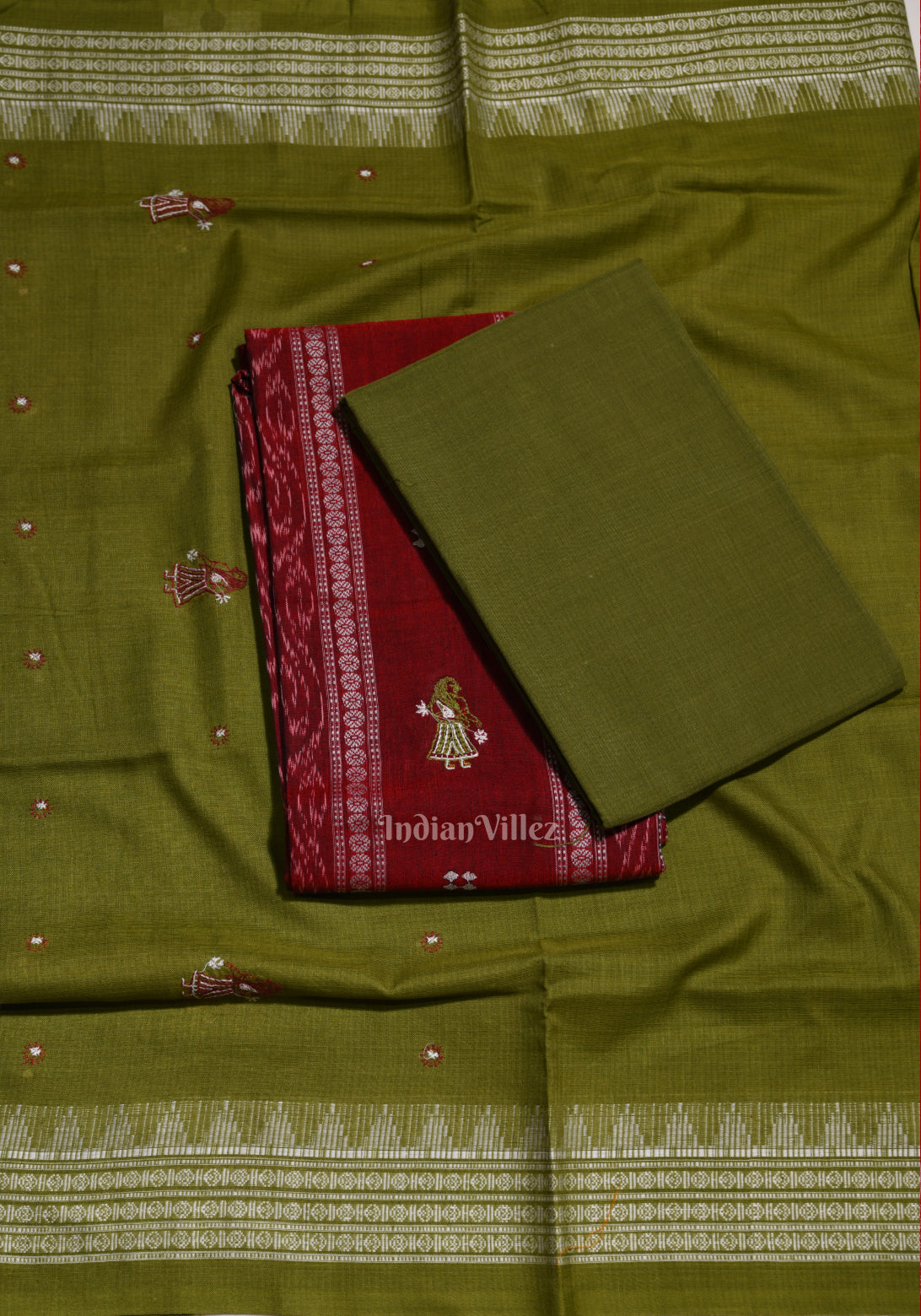 Maroon Mehendi Odisha Ikat Sambalpuri Cotton Dress set with Dupatta