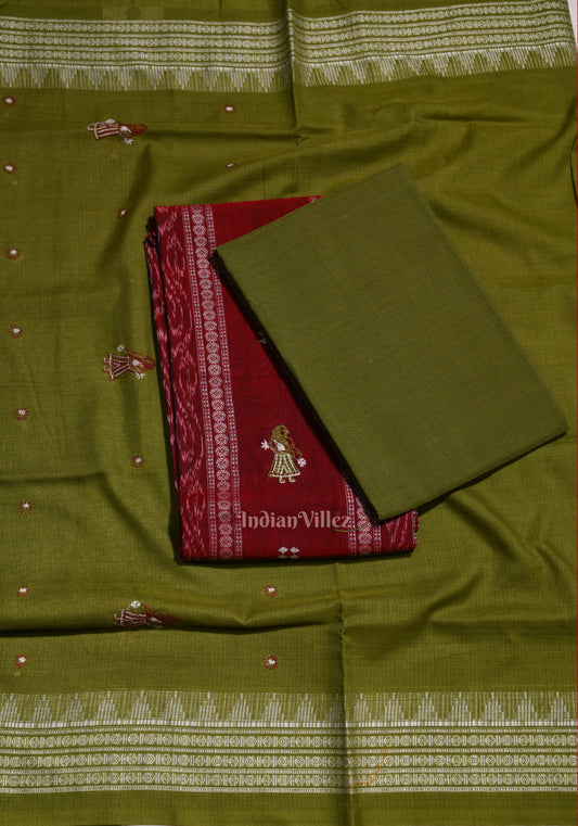 Maroon Mehendi  Doll Odisha Ikat Sambalpuri Cotton Dress set with Dupatta