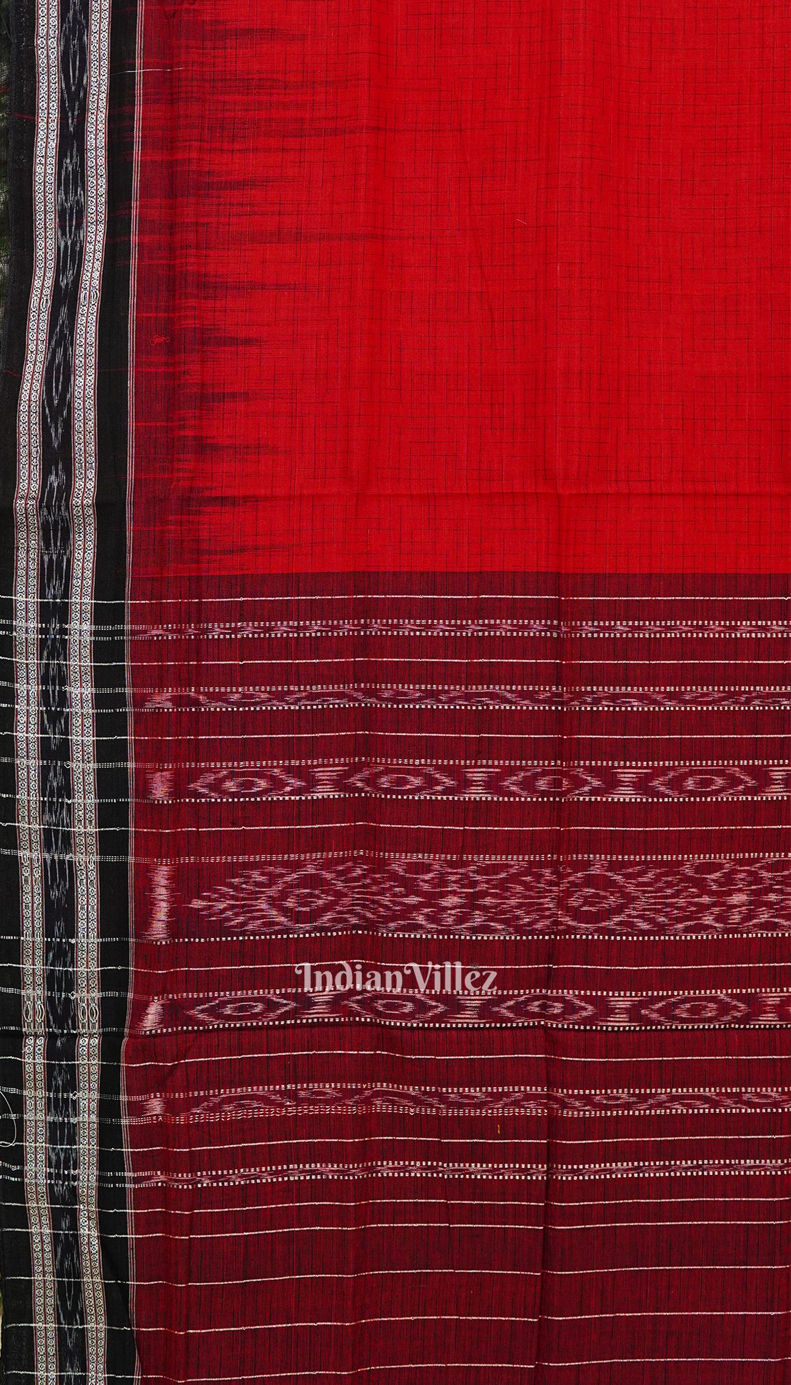 Red Maniabandha Black Striped Cotton Saree