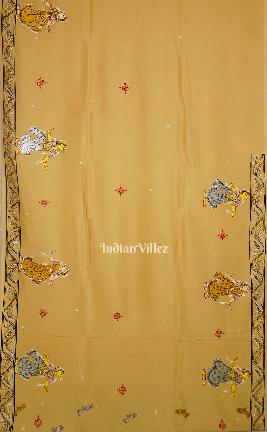 Honey Gold Krishna Rasleela Pattachitra Khadi Silk Saree