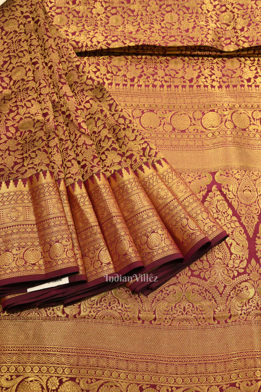 Dark Purple With Golden Pure Kanjivaram Silk Saree