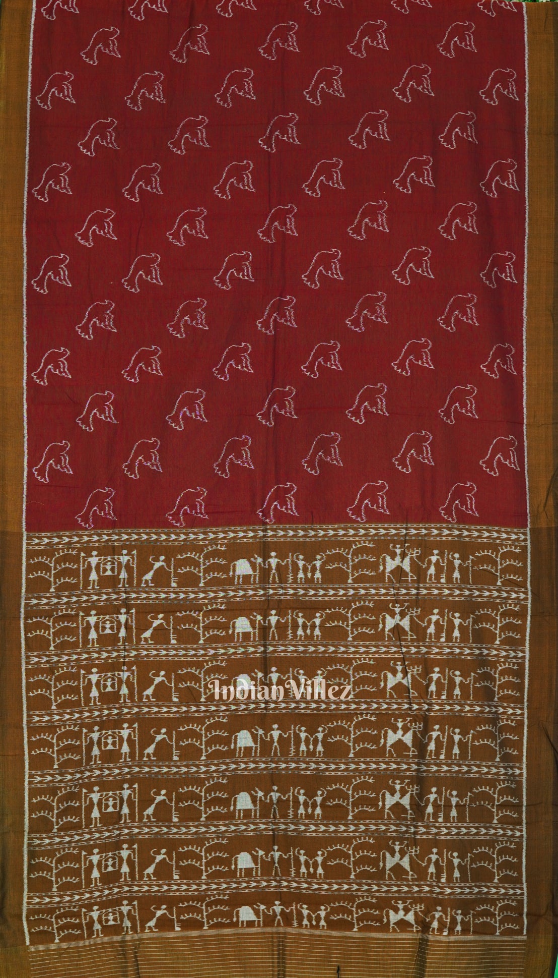 Maroon Pigeon Odisha Ikat Sambalpuri Pure Cotton Saree