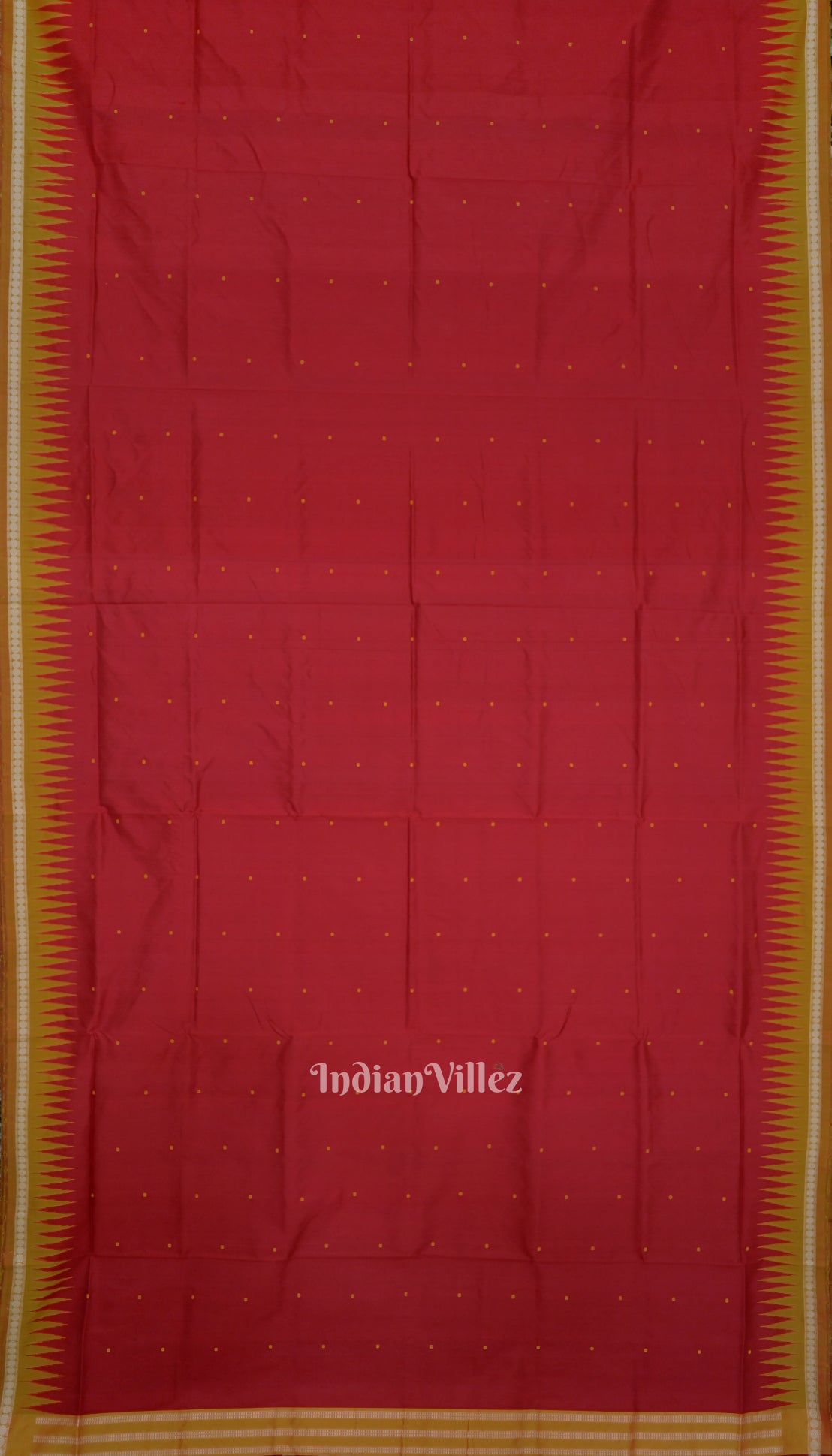 Red Yellow Single Butta Design Odisha Ikat Bomkai Silk Saree