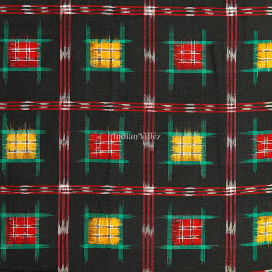 Black Pasapalli Motif Sambalpuri Ikat Cotton Fabric