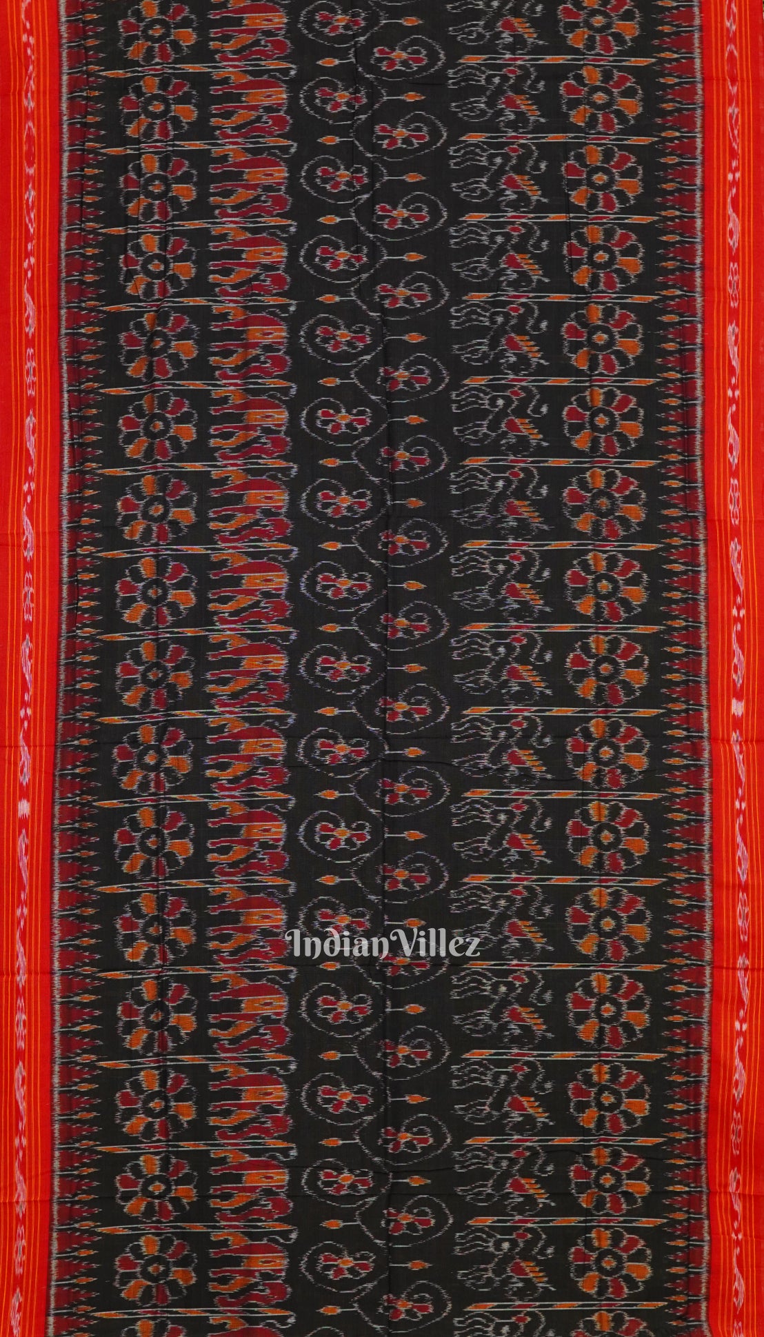 Red Black Odisha Sambalpuri Ikat Cotton Saree