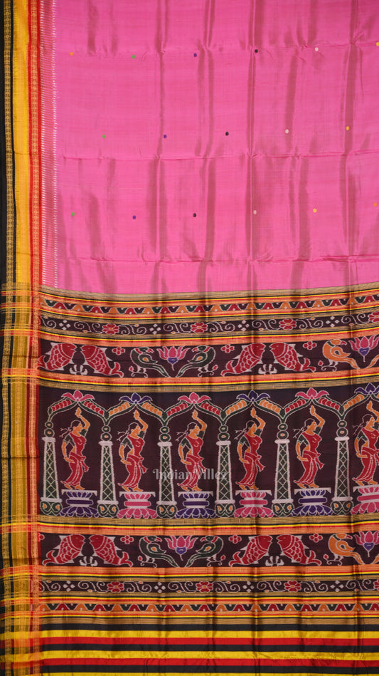 Pink Kathiphera Odisha Ikat Khandua Silk Saree with Nartaki Pallu