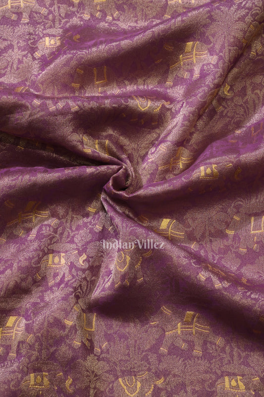 Woven Golden Border Lavender Purple Banarasi Katan Tissue Saree