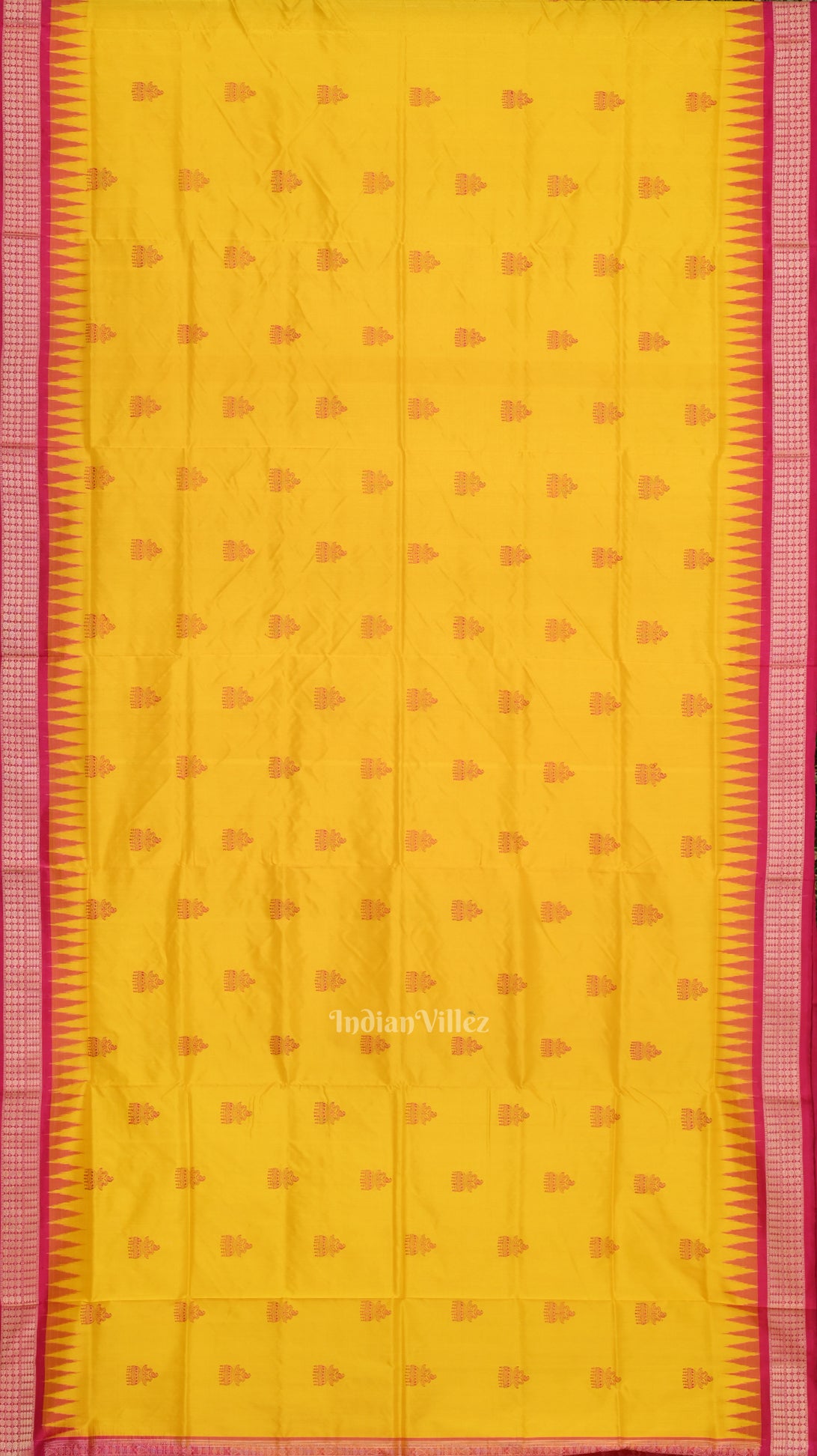 Dark Yellow with Rani Pink Bomkai  Sambalpuri Silk Saree 