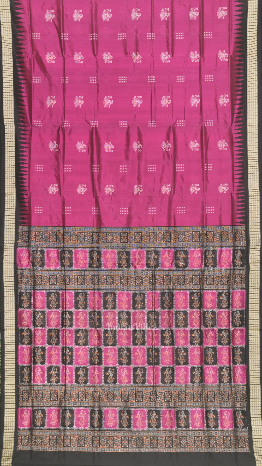 Magenta Pink Black Nartaki Theme Sambalpuri Bomkai Silk Saree