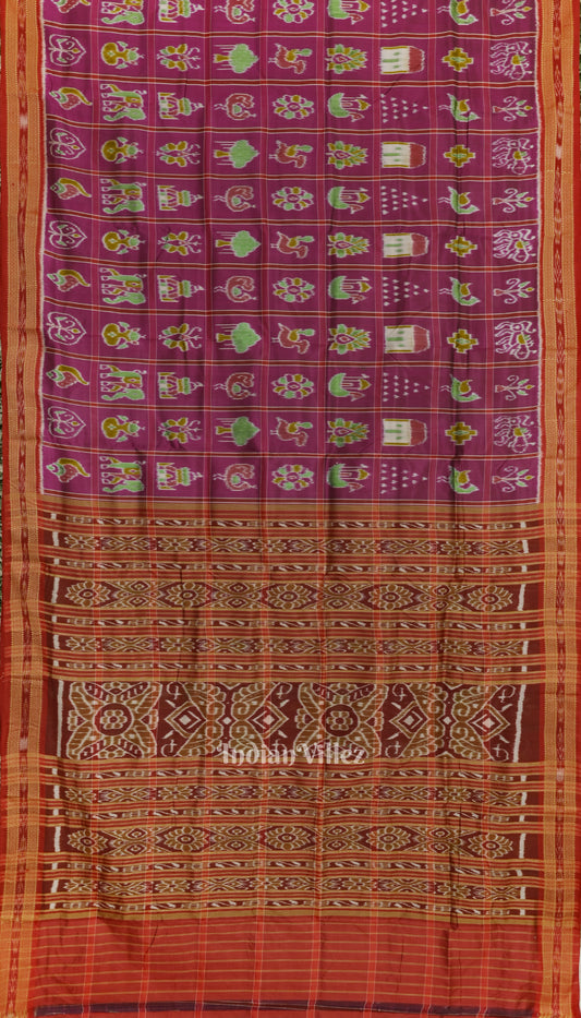 Purple Nabakothi Theme Odisha Ikat Khandua Silk Saree