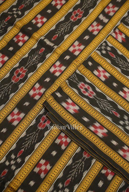 Black Pasapali Sambalpuri Ikat Cotton Fabric