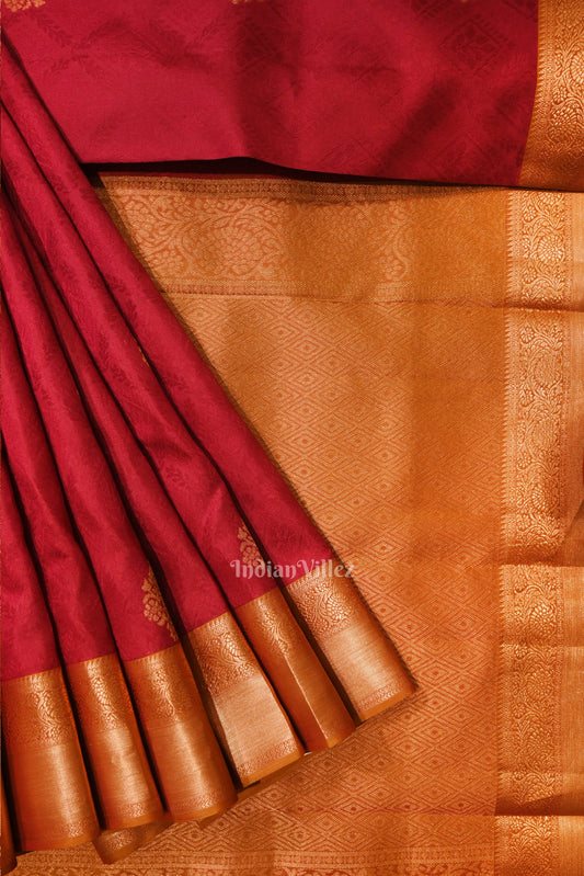 Cherry Red Pure Kanjivaram Silk Saree with Zari Brocade