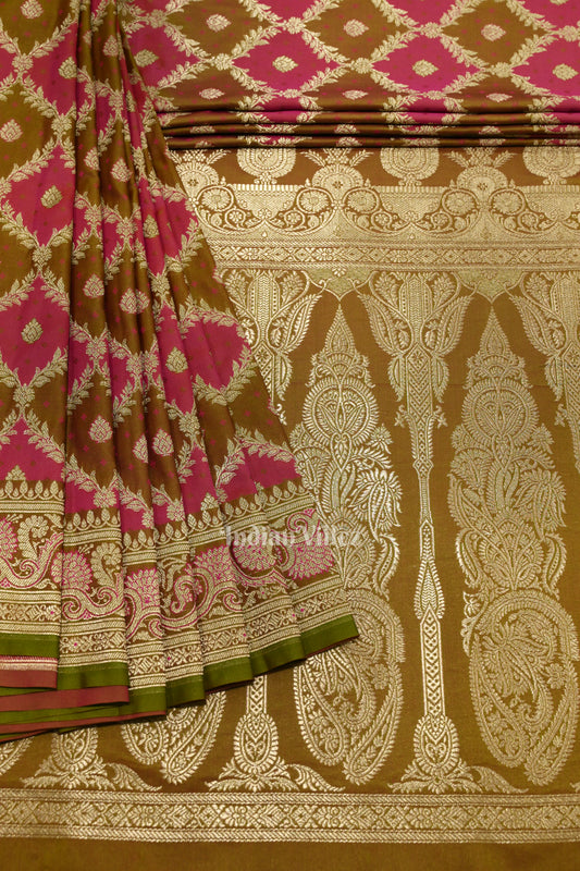 Rani Pink Rangkart Mashru Satin Silk Banarasi Saree