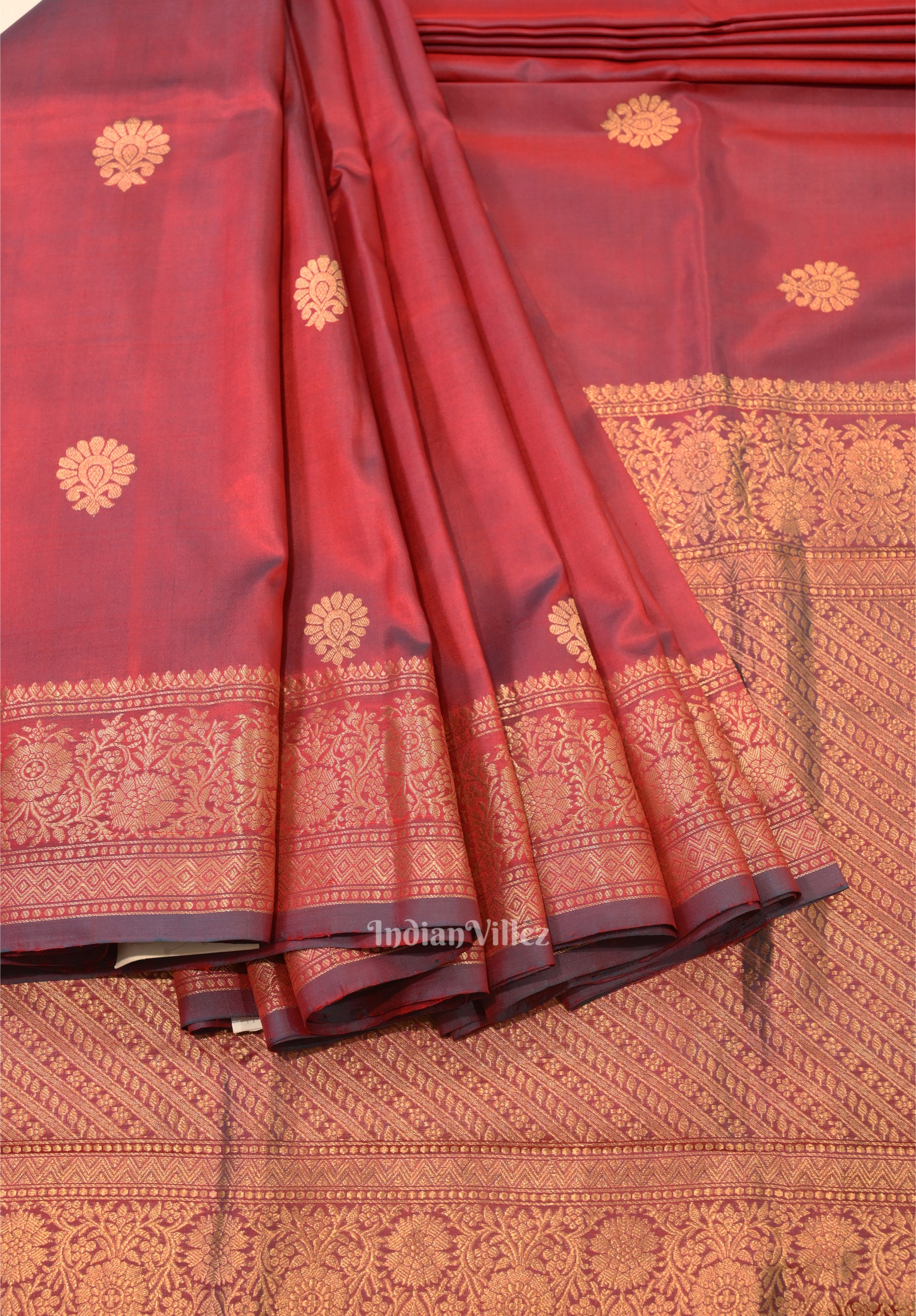 Rust Red Designer Katan Banarasi Silk Saree