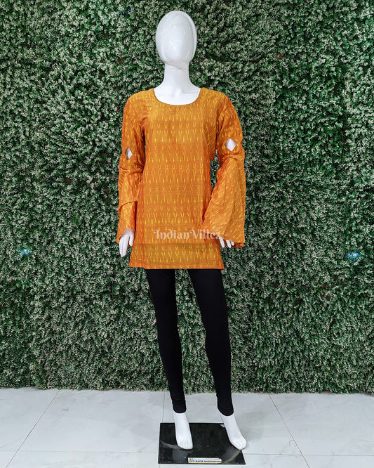 Orange Pochampally Ikat Designer Cotton Kurti