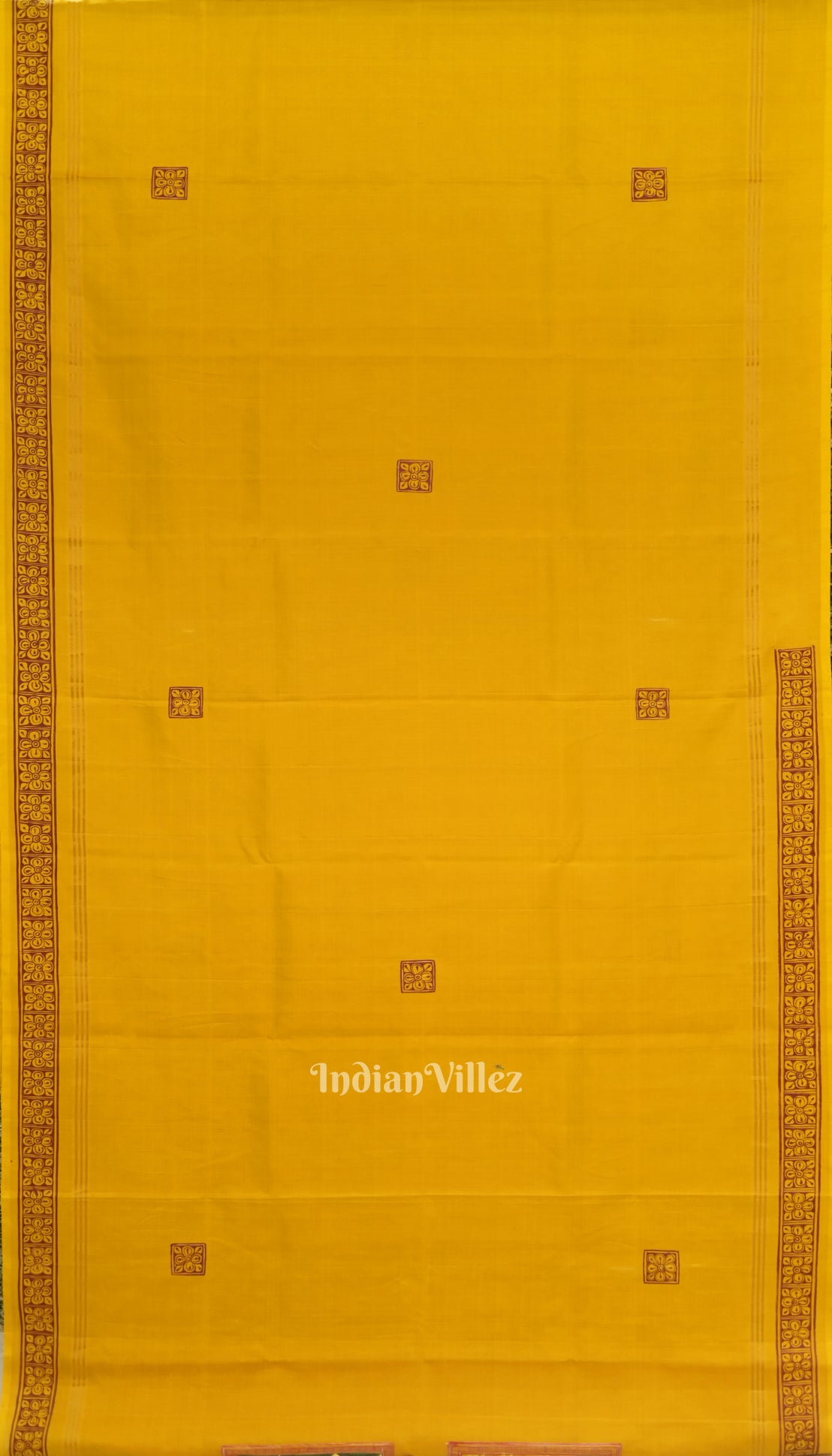 Yellow Ramayan Theme Hand-Painted Pattachitra Saree