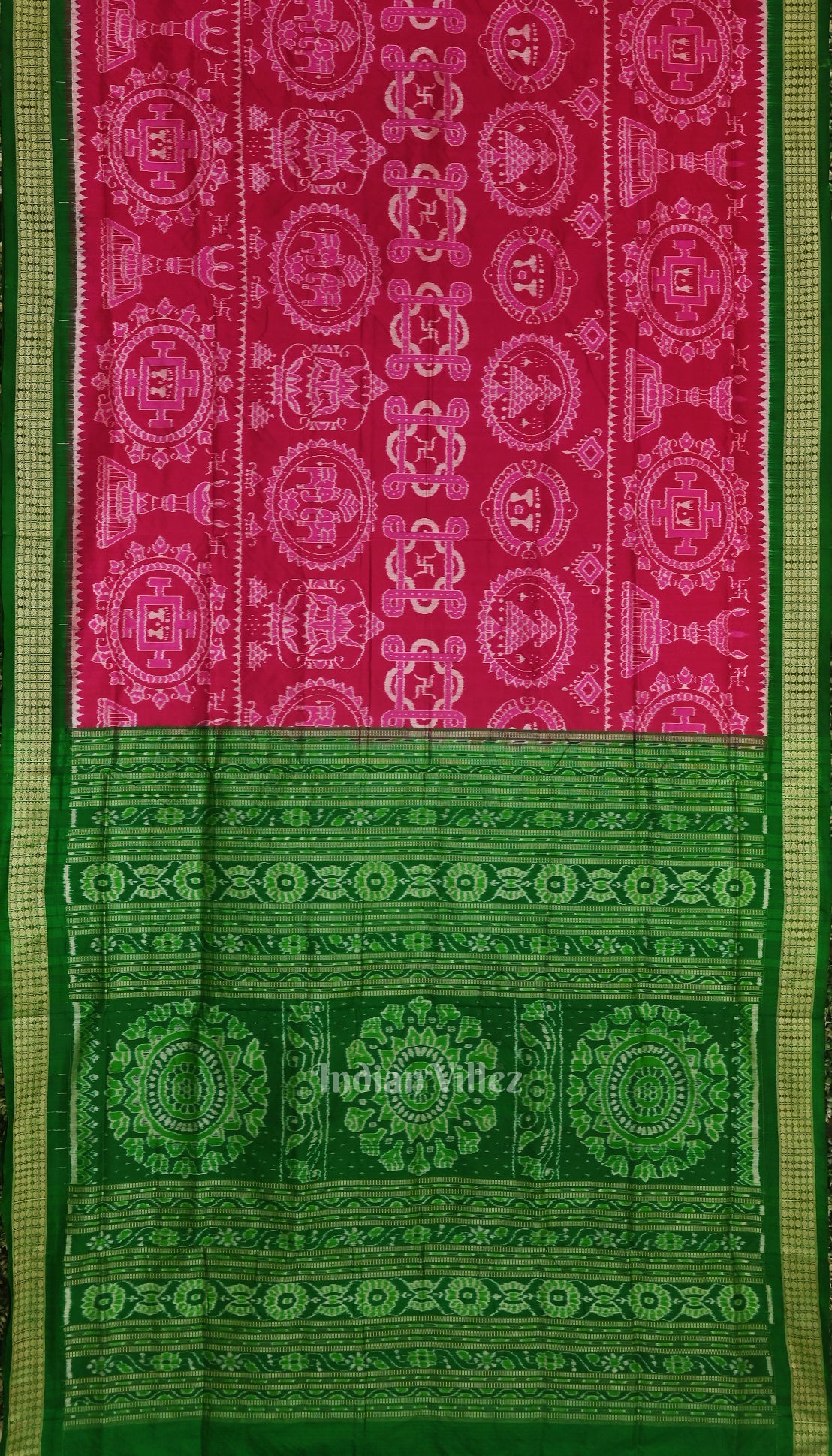 Rani Pink with Green Sambalpuri Silk Saree