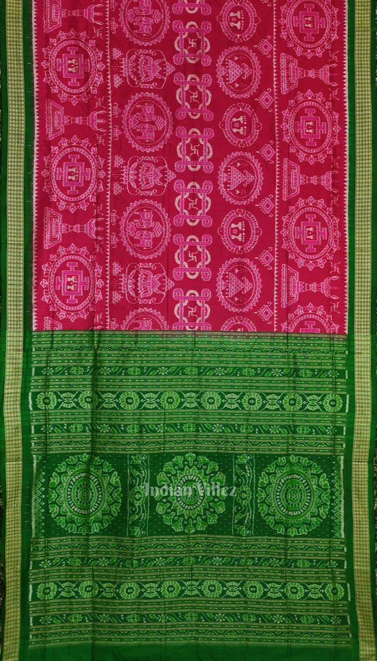 Rani Pink with Green Sambalpuri Silk Saree