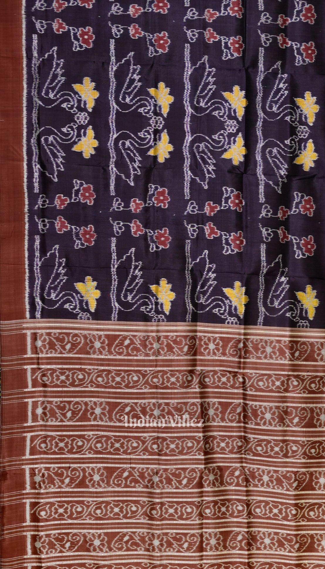 Midnight Blue Floral Contemporary Designer Ikat Silk Saree