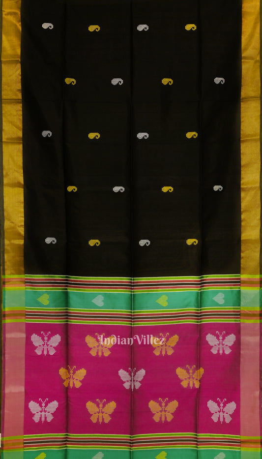 Black Maroon Butterfly Design Pure South Soft Silk Saree