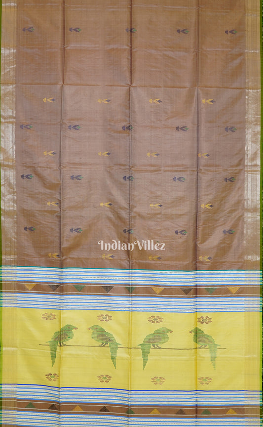 Brown With Light Yellow Handwoven South Soft Silk Saree