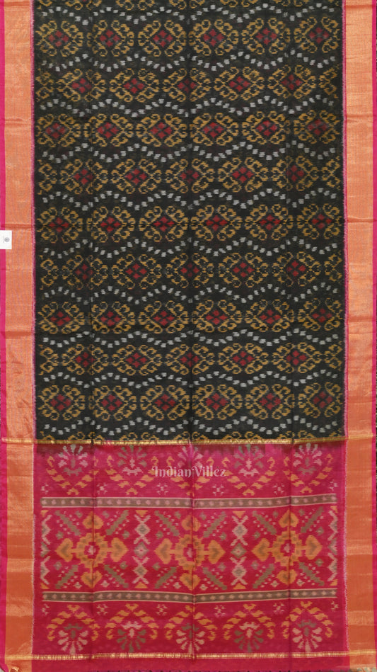 Black Pink Pochampally  Ikat Sico Saree(Silk & Cotton) with Zari Border