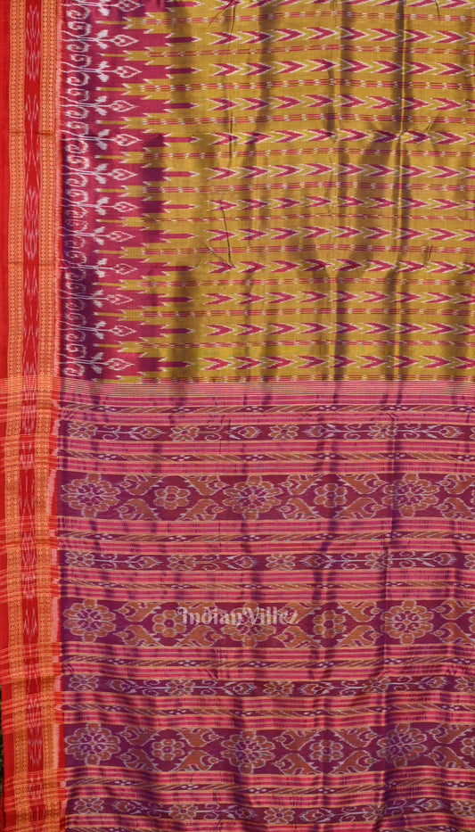 Mehendi Maroon Odisha Handloom Khandua Silk Saree 