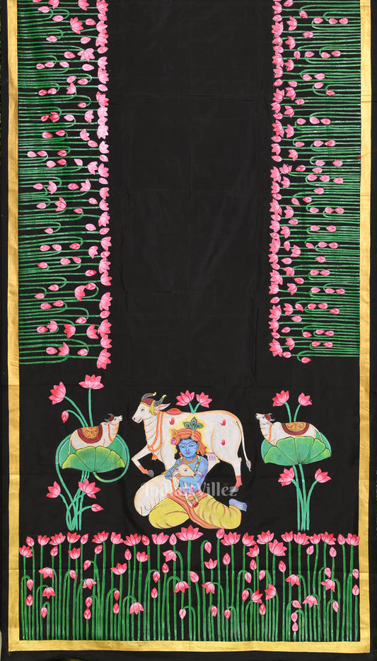 Black Hand-Painted Pichwai Pattachitra Saree