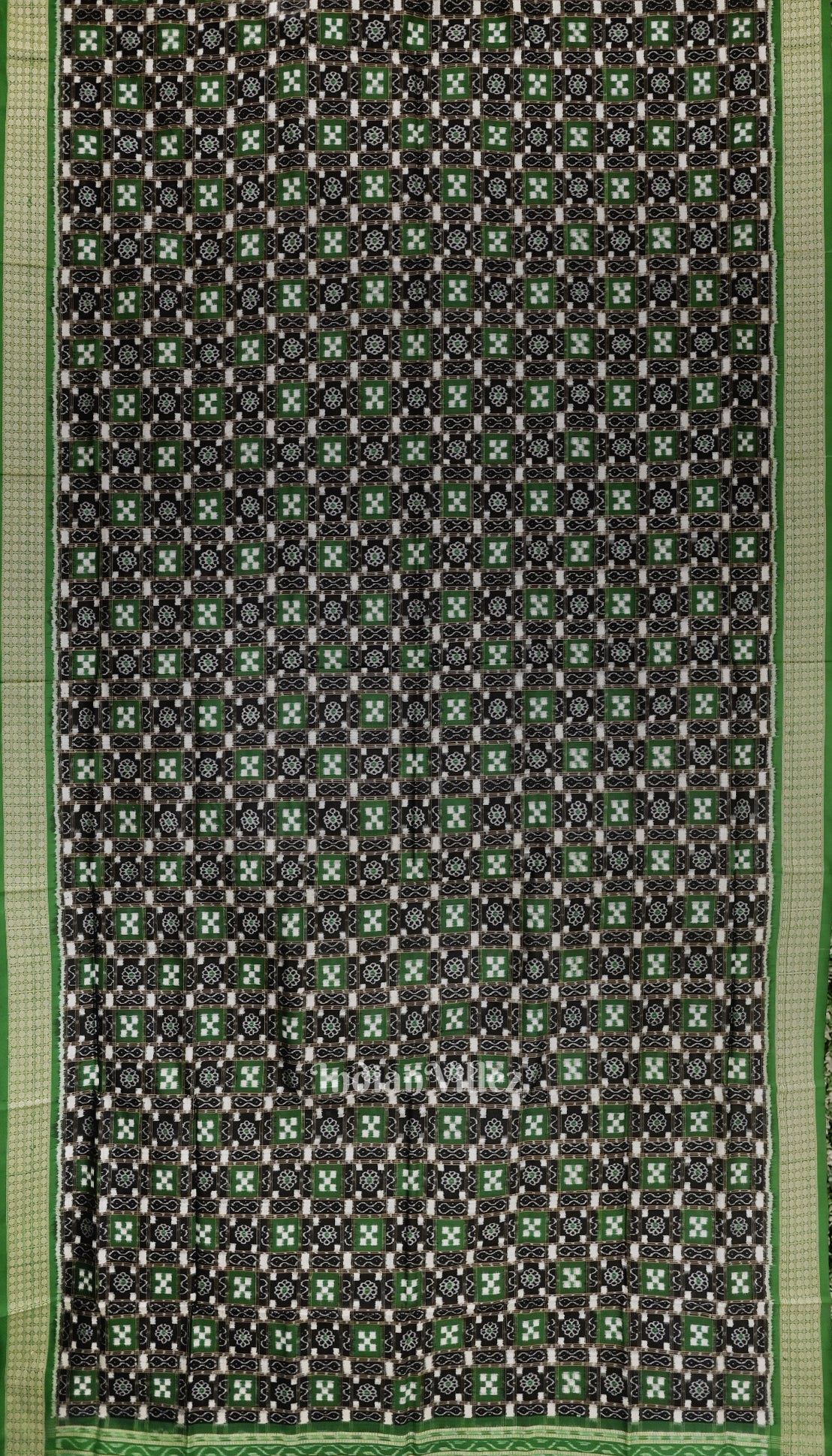 Black Green Odisha Ikat Pasapali Motif Sambalpuri Silk Saree