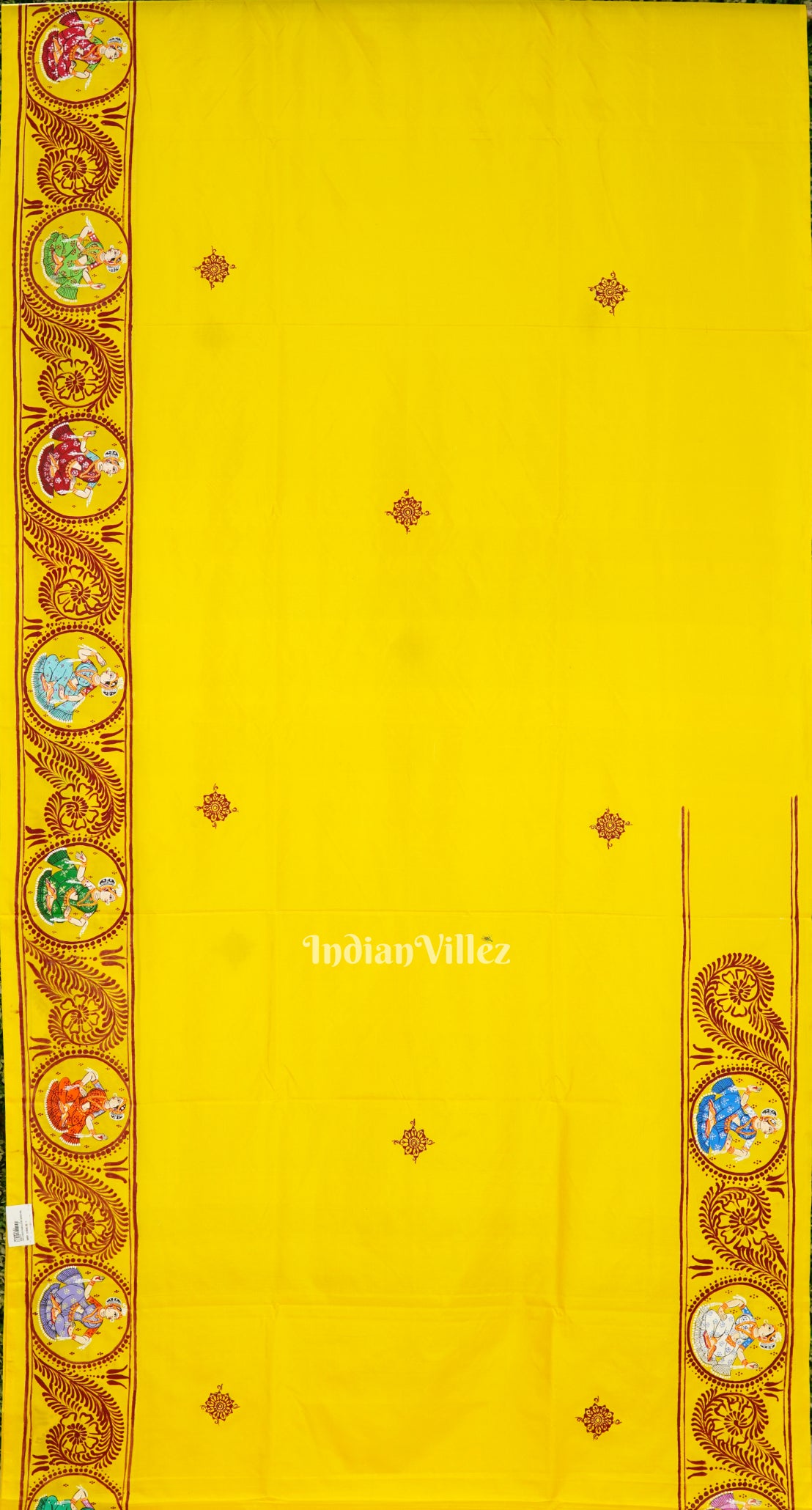 Yellow Kandarpa Rath Hand-painted Pattachitra Saree