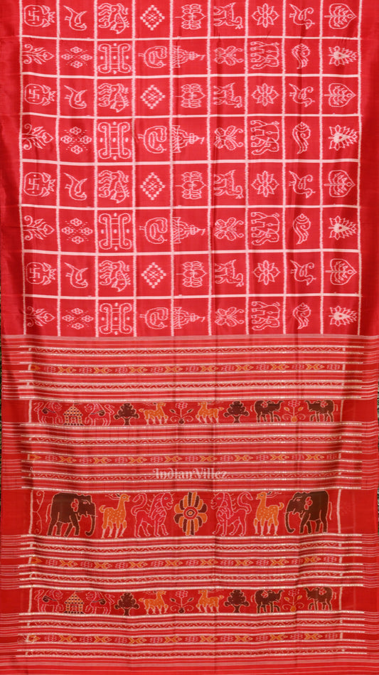 Red Nabakothi Odisha Ikat Contemporary Designer Saree