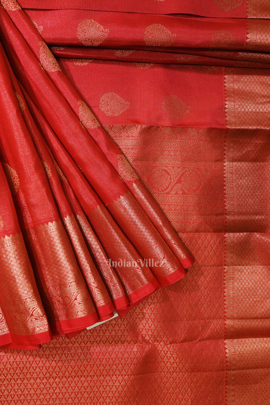 Bright Red pure Kanjivaram Silk Saree with  Zari Brocade