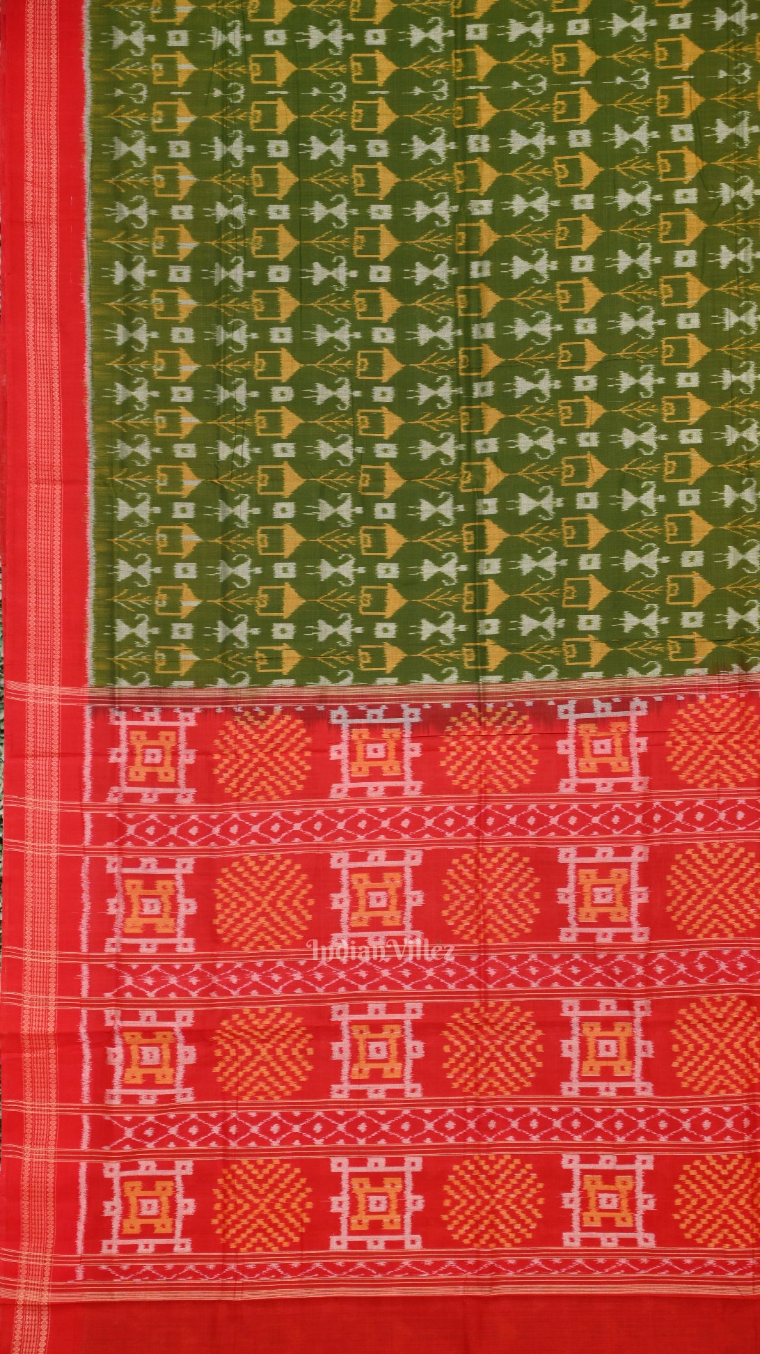 Mehendi Green Tribal Theme Odisha Ikat Sambalpuri Cotton Saree 