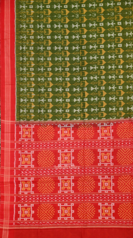 Mehendi Green Tribal Theme Odisha Ikat Sambalpuri Cotton Saree 