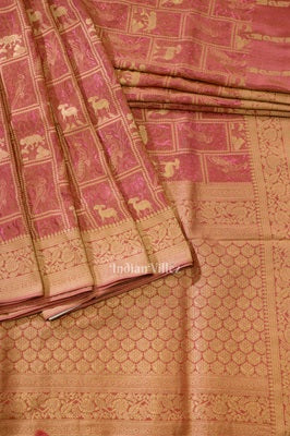 Baby Pink Shikargah Theme Katan Banarasi Tissue Saree