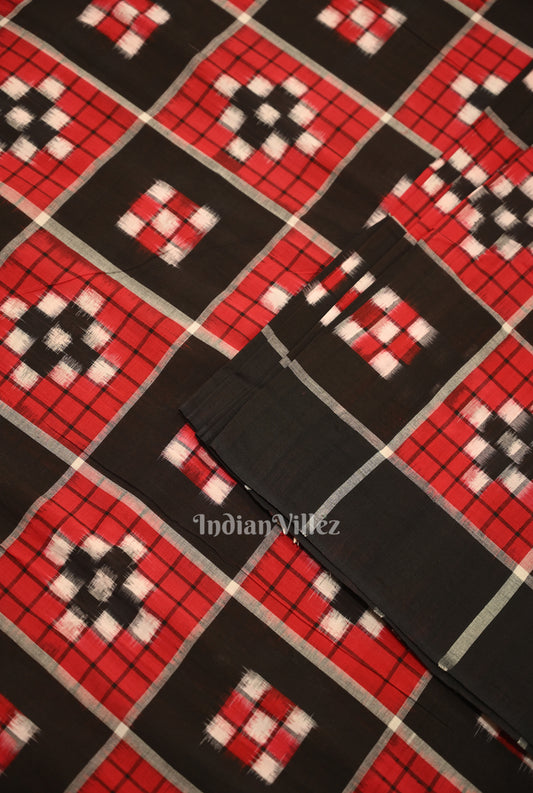 Black Red Pasapali Sambalpuri Ikat Cotton Fabric