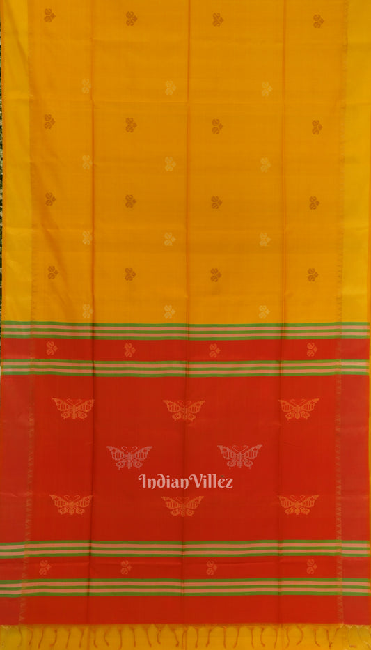 Yellow With Orange Dual Tone Pure Bishnupuri Silk Saree