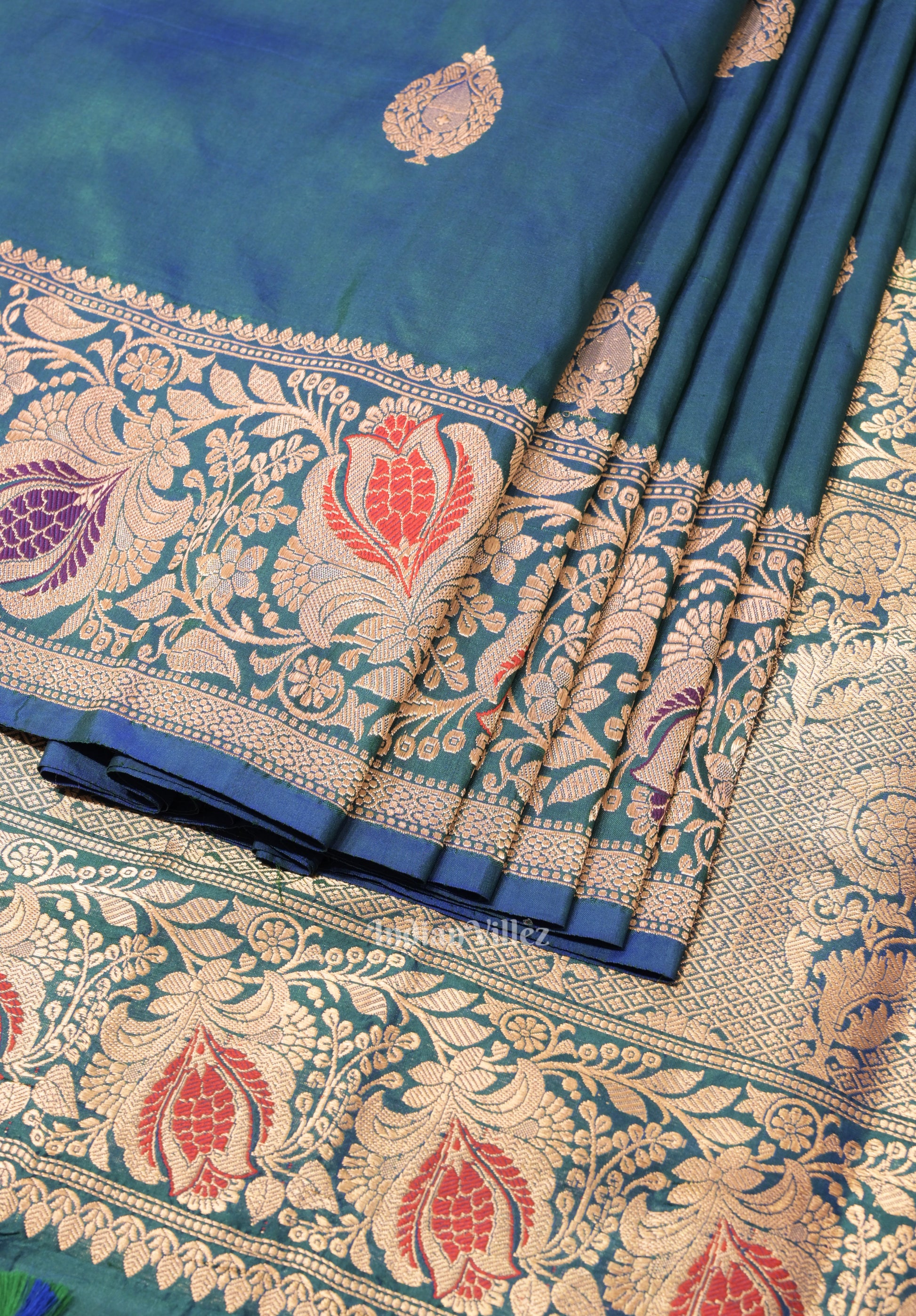 Peacock Blue Designer Pure Banarasi Katan Silk Saree