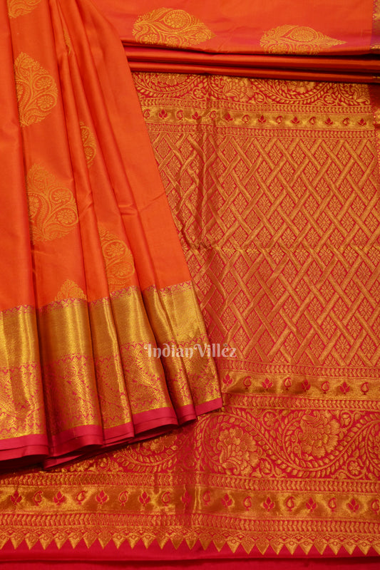 Deep Orange Pure Brocade Kanjivaram Silk Saree 