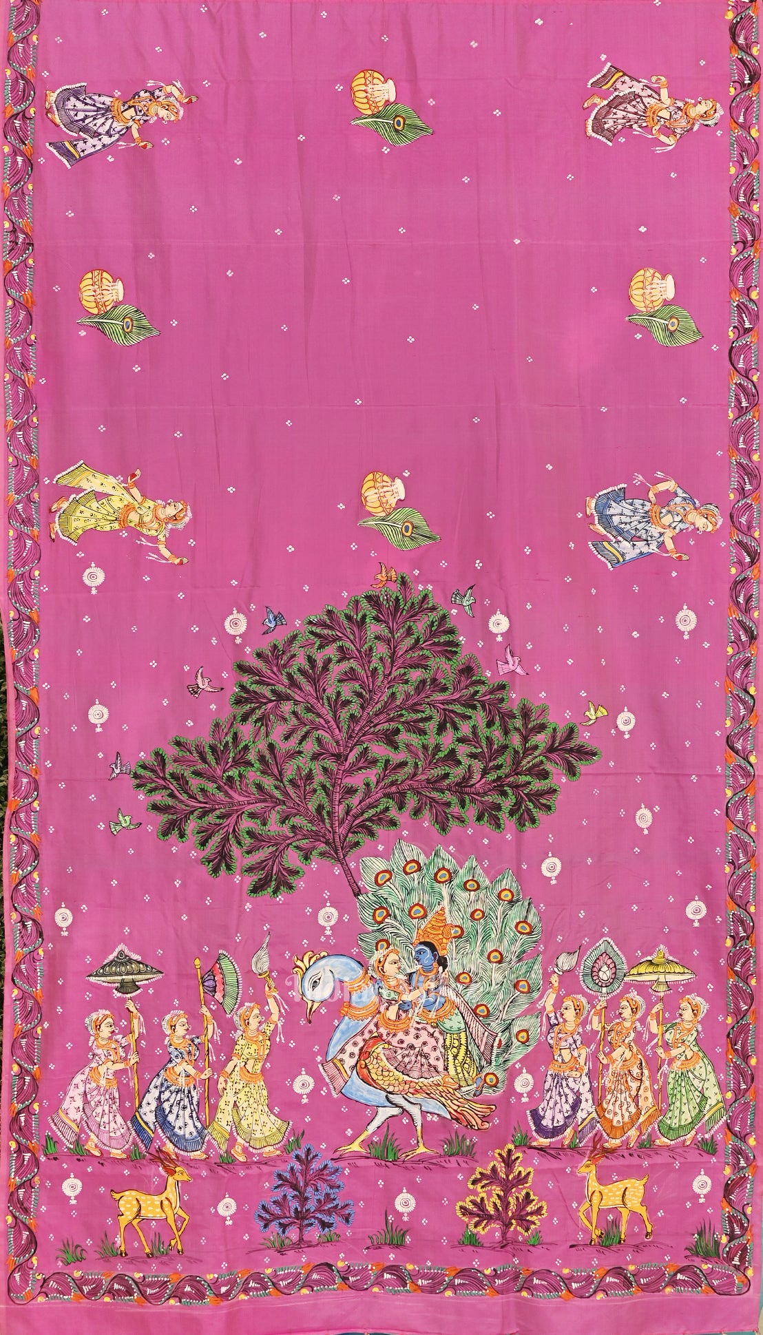 Baby Pink With Copper Sulphate Radha Krishna Pattachitra Saree 