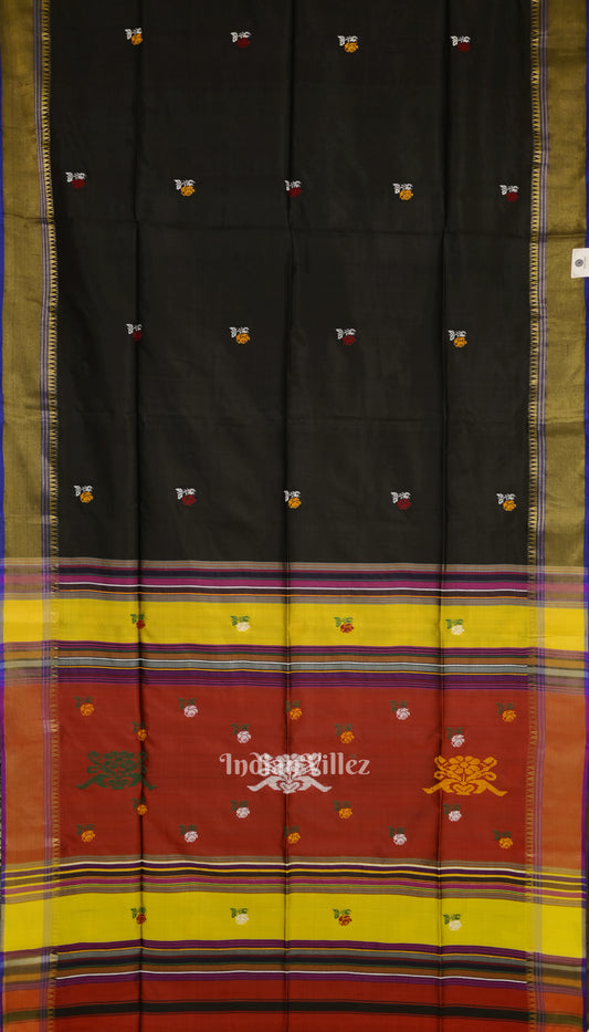 Black Maroon Flower Motif Pure South Soft Silk Saree