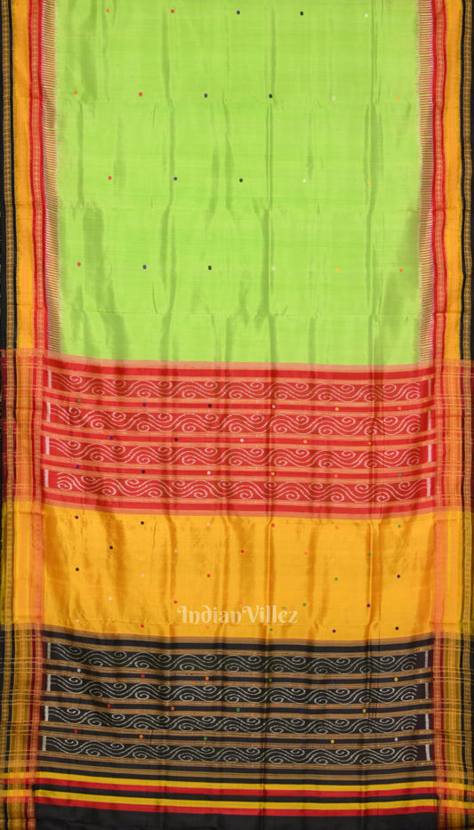 Parrot Green Black Kathiphera Odisha Ikat Khandua Silk Saree