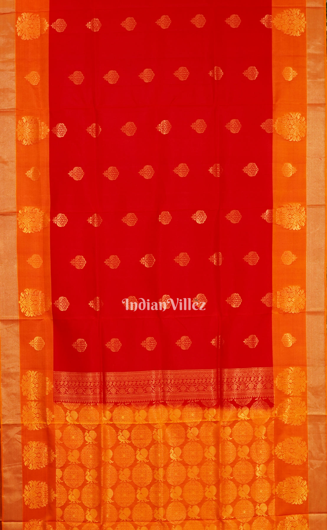 Red With Orange Pallu Pure South Soft Silk Saree