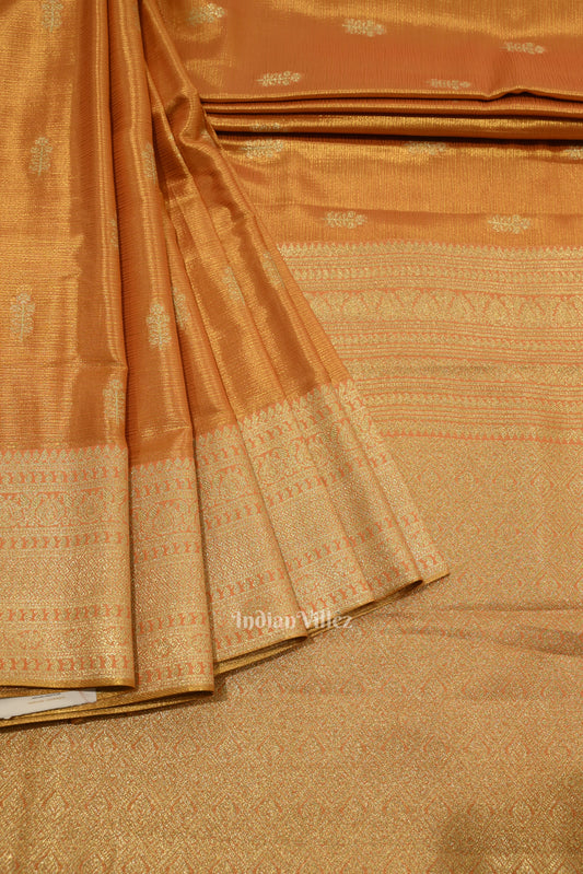 Golden Orange Pure Kanjivaram Tissue Silk Saree