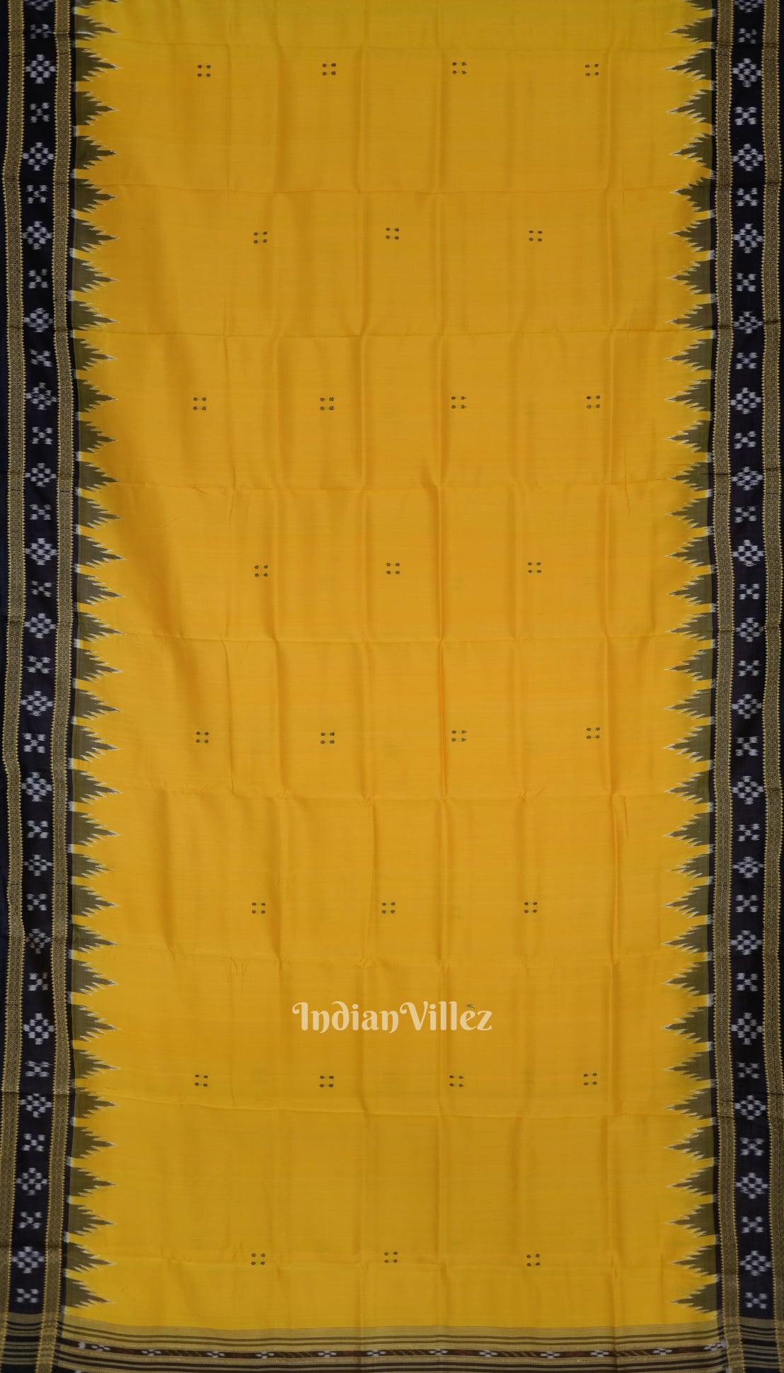 Yellow Butta Design Border Pasapali Odisha Ikat Khandua Silk Saree