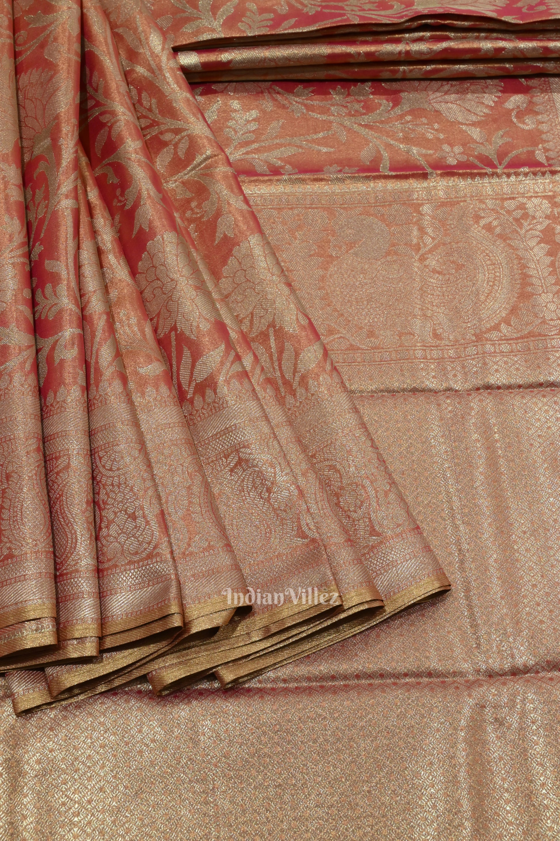 Peach Pure Kanjivaram Tissue Silk Saree