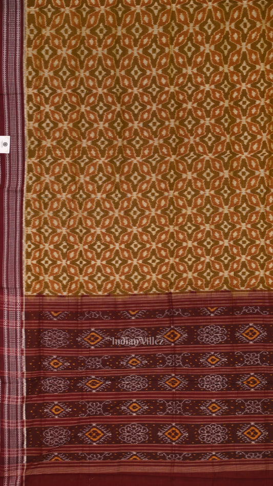 Mehendi green Maroon Odisha Ikat Sambalpuri Pure Cotton Saree