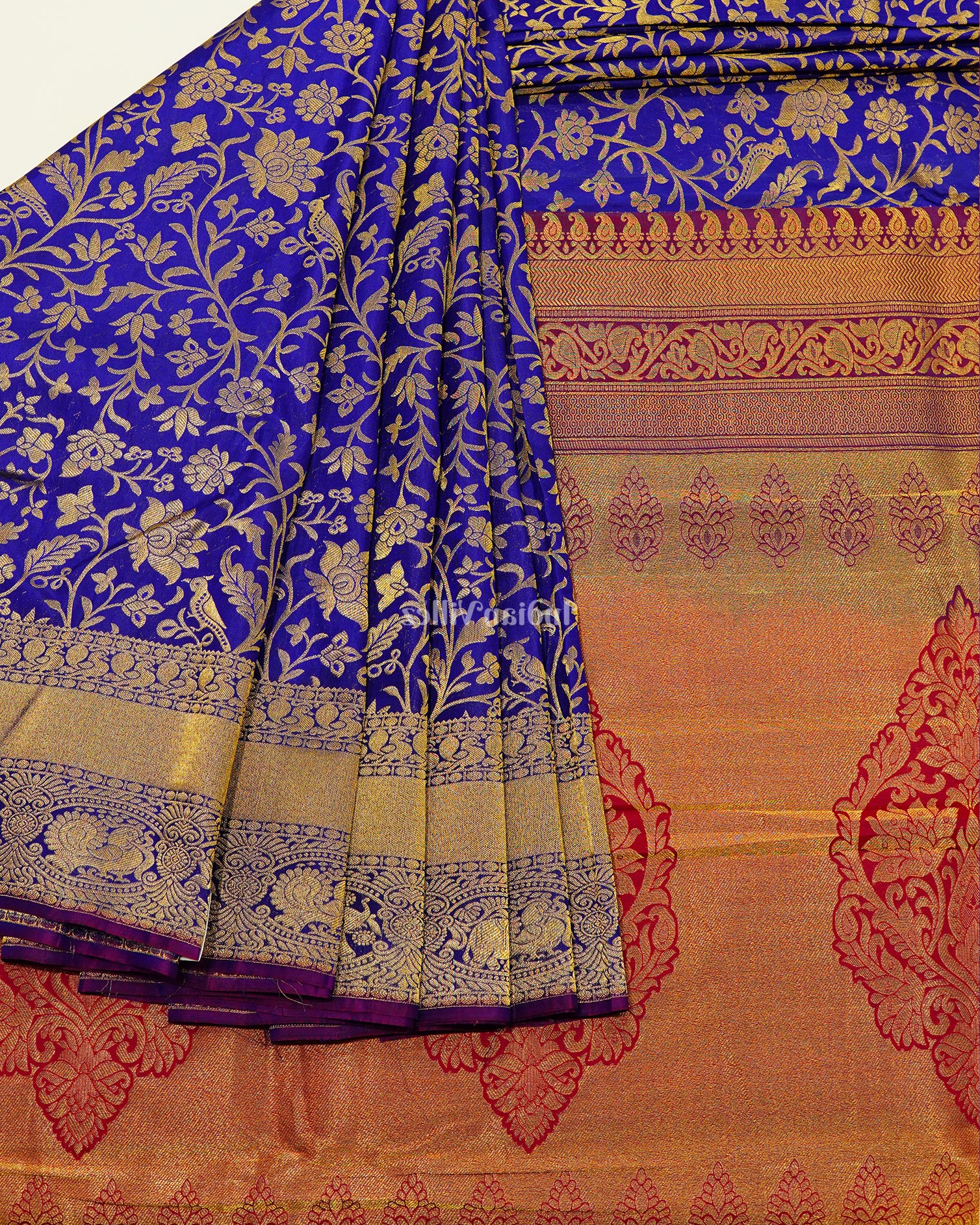 Blue With Pink Pure Kanjivaram Silk Saree