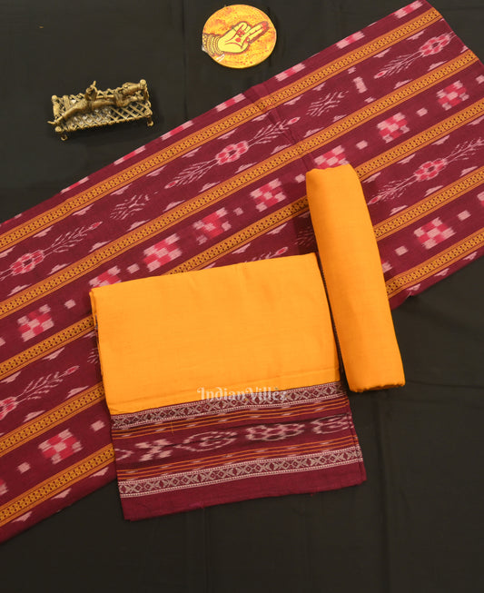 Maroon Yellow Odisha Ikat  Sambalpuri Dress Material & Dupatta