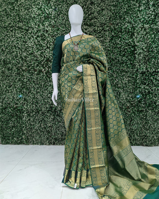 Green With Golden Body Work Pure Kanjivaram Silk Saree